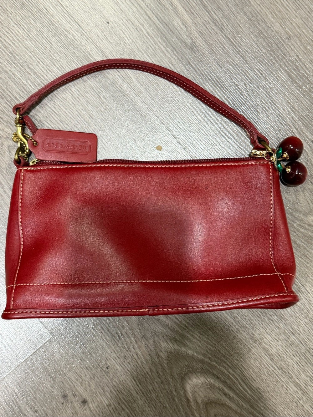 Coach Red Leather Wristlet with Cherry Accent